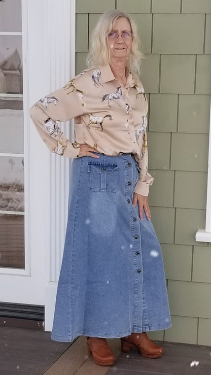 Silky feel Horse Print Shirt