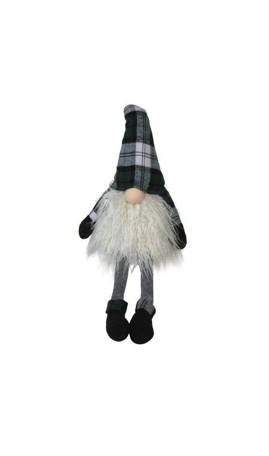 Sitting Green Plaid Long Leg Santa Gnome