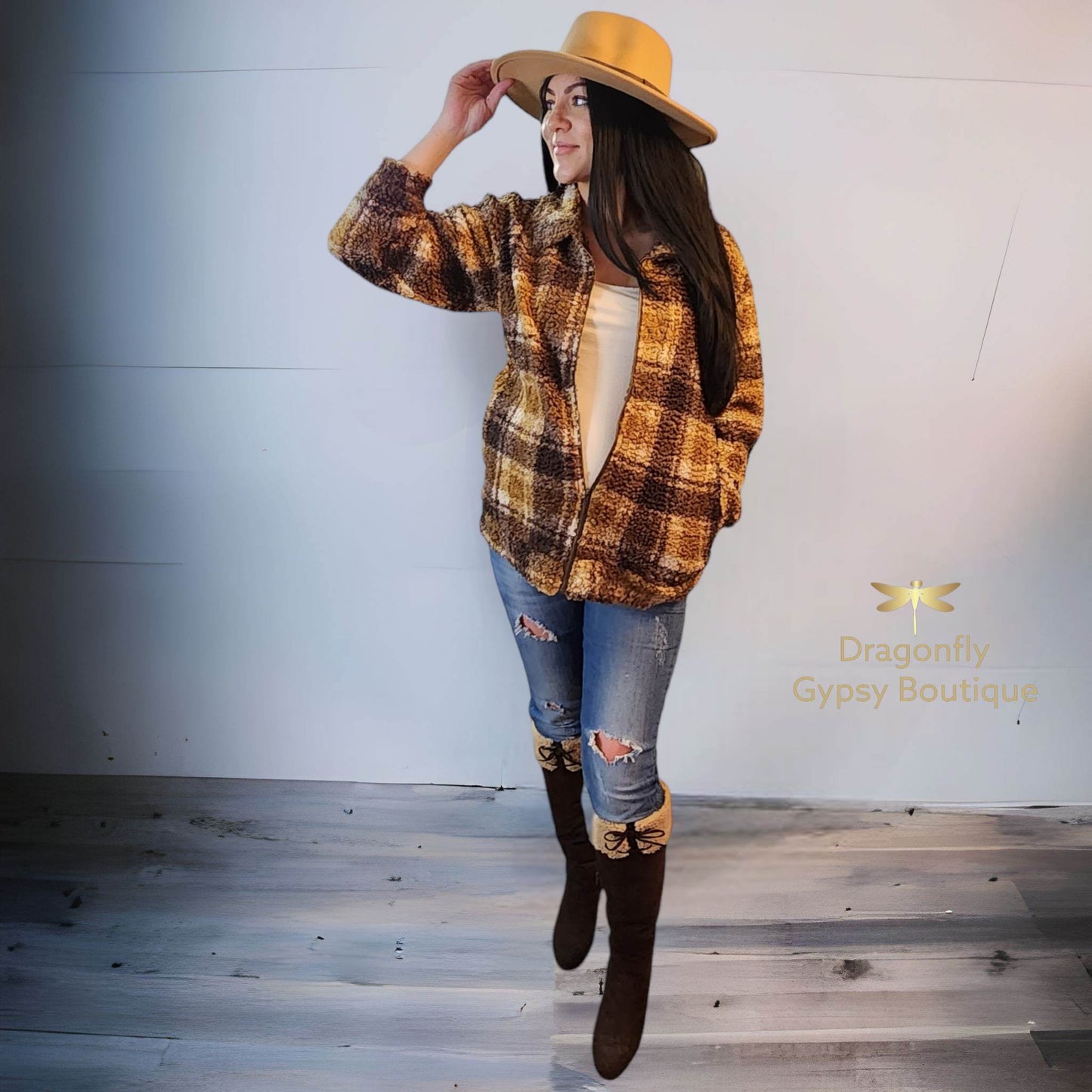 Plaid Faux Fur Jacket